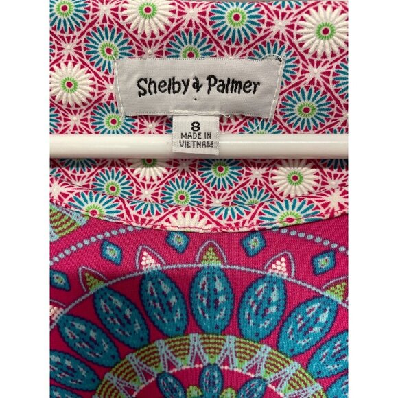 Shelby & Palmer Pink Teal Mandala Print Sheath Dress Flared Sleeves Size 8 BOHO - Picture 4 of 6